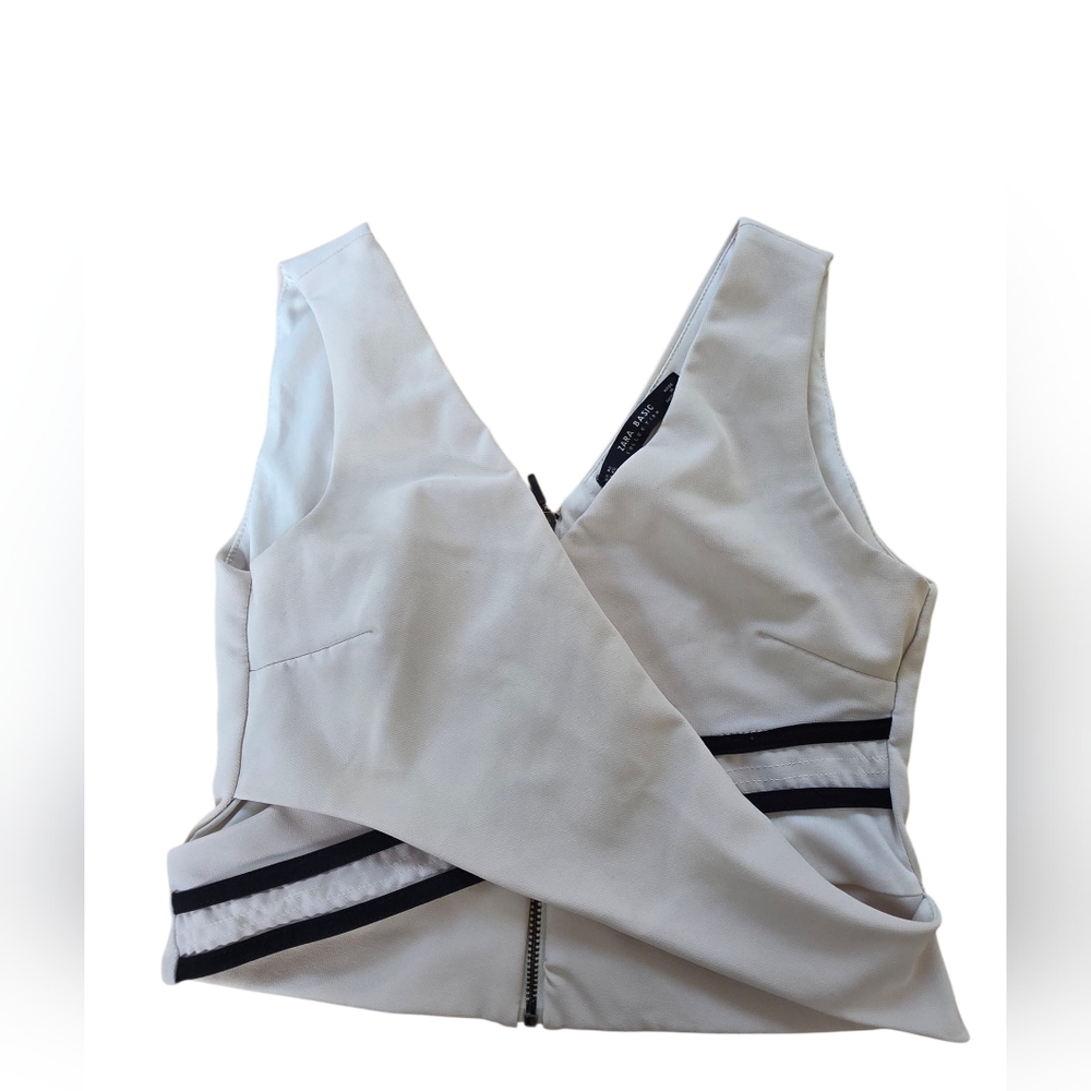 Zara Basic Collection Formal White & Black Crossover Crop Top Size XS